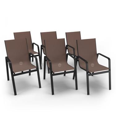 Imagem de Kit 6 Cadeiras Miami Gourmet Alumínio Preto Tela Marrom