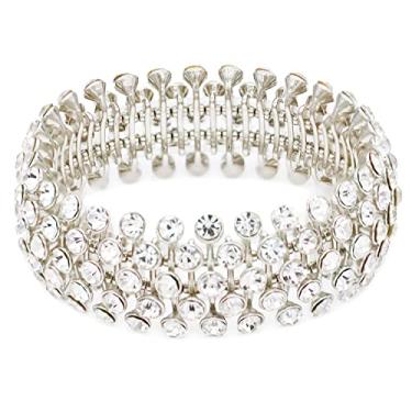 Imagem de Lavencious Pulseiras elásticas de strass de 5 fileiras de tênis, joia de festa noturna para mulheres, 7 inch, Cristal, Strass