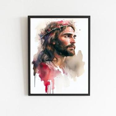 Imagem de Quadro Aquarela Jesus Cristo 33x24cm - Moldura Preta - Quadros On-Line