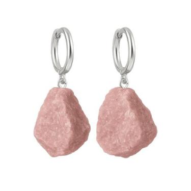 Imagem de Brinco de Argola Jaspe Rosa - Cristal Natural, Prata 925