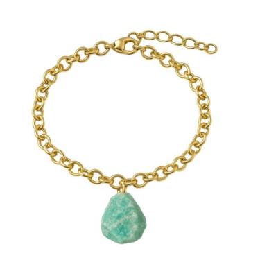 Imagem de Pulseira de Amazonita - Cristal Natural, Banho Ouro 18k