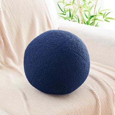 Imagem de Uvvyui Almofada de bola azul marinho, almofadas redondas macias, em forma de esfera, almofada decorativa redonda, almofada de pelúcia de 21 cm para sofá, quarto