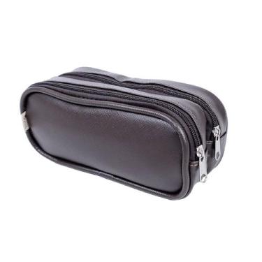 Imagem de Estojo Duplo Escolar Porta Lápis 2 Compartimentos Marrom - GICALLI