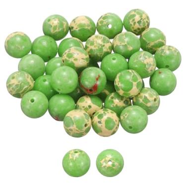 Imagem de HARFINGTON 50 peças de contas de pedra natural 10 mm turquesa verde pedra preciosa redonda contas soltas contas verdadeiras genuínas bolas lisas para fazer joias, pulseiras, colar, brincos, faça você