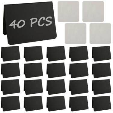 Imagem de WOPPLXY Pacote com 40 mini placas de quadro-negro para comida, placa de quadro-negro pequena de 10 x 7,6 cm com 4 gizes brancos e 4 panos de limpeza, placa de mesa pequena reservada para festa de