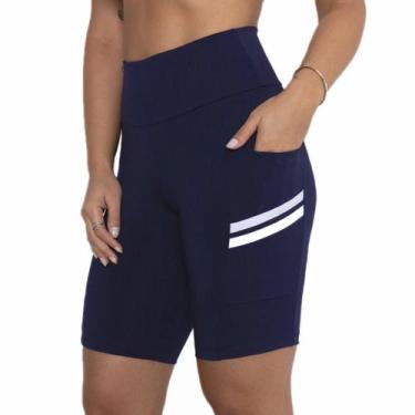 Imagem de Bermuda feminina academia ciclista fitness cós alto com bolso short ci
