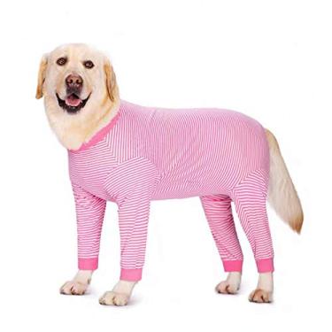 Imagem de Yeapeeto Macacão de recuperação de cirurgia para cães, macacão grande, médio, pijama de corpo inteiro para derramar, evitar lamber, proteção de feridas, alternativa de cone (5GG, rosa)