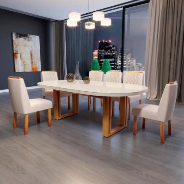 Imagem de Sala de Jantar 196x90 Karen MDF/Vidro 6 Cadeiras Bom Pastor