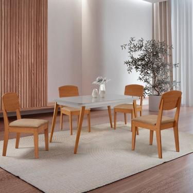 Imagem de Mesa de Jantar Copper 120cm Tampo Canto Copo MDF Vidro com 4 Cadeiras Copper Moderna Mobília