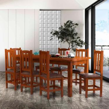 Imagem de Mesa Madeira Maciça MDP Com 8 Cadeiras Estofadas 200 x 88 Castanho Serene JM Móveis