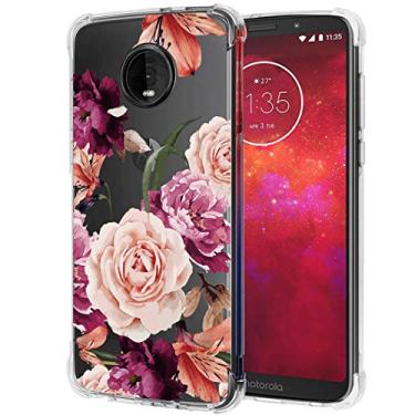 Imagem de Capa Ueokeird Moto Z3, Capa para celular Moto Z3 Play com flores, fina à prova de choque, estampa floral transparente, macia, flexível, capa protetora de TPU traseira para Motorola Moto Z3, purple flower