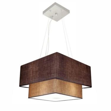 Imagem de Lustre Pendente Duplo Quadrado Vivare Md-4157 Cúpula em Tecido 40x35cm Café / Palha - Bivolt