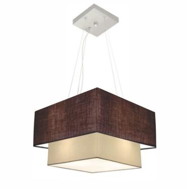 Imagem de Lustre Pendente Duplo Quadrado Vivare Md-4157 Cúpula em Tecido 40x35cm Café / Bege - Bivolt