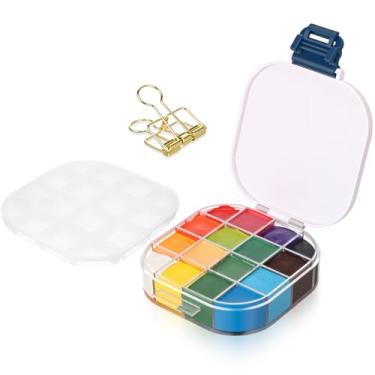 Imagem de Humyoun Caixa de paleta de armazenamento de tinta, 16 poços, hermética com tampa de vedação e clipes de fixação, portátil para uso externo, para aquarela, guache, acrílico e pintura a óleo (azul)