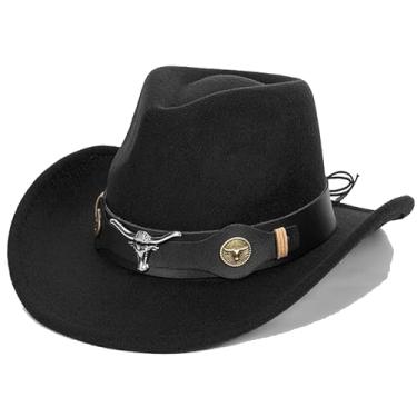 Imagem de IZUS Chapéu de cowboy ocidental para homens e mulheres Outback-Country Cowgirl-Up-Brim Feltro Fedora 56-57,8 cm adequado para M/G