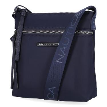 Imagem de Nautica Diver Bolsa tiracolo feminina pequena de nylon com alça de ombro ajustável, Índigo com zíper, One Size, Diver Bolsa tiracolo feminina pequena de nylon com alça de ombro ajustável