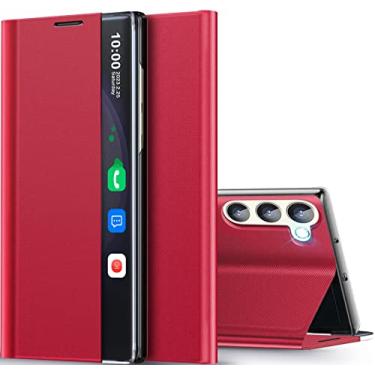 Imagem de Capa protetora para Samsung Galaxy S23 5G para Samsung Galaxy S23 5G com janela transparente rígida para Samsung S23 capa protetora (vermelha)