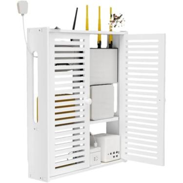 Imagem de Prateleira De Pvc Montada Na Parede Flutuante Roteador Caixa De Armazenamento Acomodar Player Equipamento De Mídia De Streaming De áudio Cable Management Caixa, White, 42x10x50cm