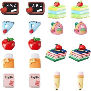 Imagem de SUNNYCLUE 1 caixa, 36 peças, 9 estilos, cabochão de resina, berloques para o dia do professor, material de estudo escolar, mini régua, borracha, lápis, caderno, cabochão para scrapbook, enfeites de