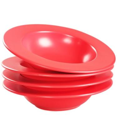 Imagem de jinsongdafa Tigela de sopa, tigela de salada branca, conjunto de 4, tigela larga de porcelana em relevo, 170 g, pode ir ao micro-ondas e à máquina de lavar louça, melhor para gourmets e restaurantes