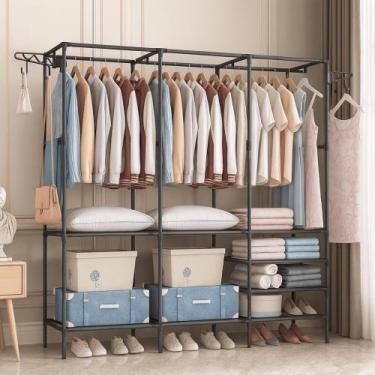 Imagem de Guarda Roupa Portátil Multifuncional arara Cabideiro Sapateira Rack 3 