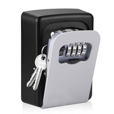 Imagem de Caixa de bloqueio de chave montada na parede, combinação de 4 dígitos à prova de intempéries para fora de casa, 5 chaves de grande capacidade, cofre de segurança para chaves com código redefinível