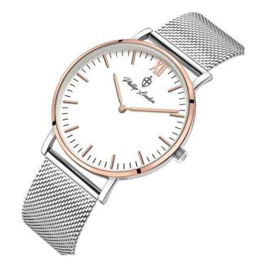 Imagem de Relógio Masculino Minimalista Phillip London Aço Prata/rose