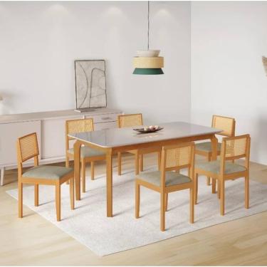 Imagem de Mesa Alegra 6 Cadeiras Jade 1,60 Linho Cinza JCM - Cinamomo/Off