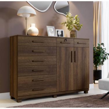 Imagem de Cômoda 8 Gavetas 2 Portas New Triunfo Benetil Móveis - Imbuia