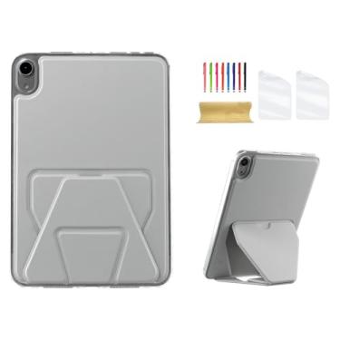 Imagem de Dteck Capa traseira para iPad mini de 8,3 polegadas (A17 Pro/6ª geração) versão 2024/2021 com suporte, 2 películas protetoras de tela/1 caneta stylus incluída, capa protetora ultrafina e leve, cinza