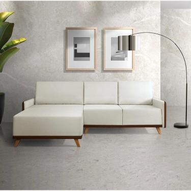 Imagem de Sofá 4 Lugares com Chaise Lado Esquerdo 258cm Sintético Geribá Bege / Marrom