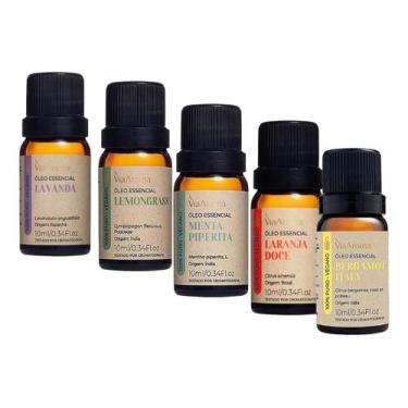 Imagem de Kit 5 Óleos Essenciais Aromaterapia 100% Puro Via Aroma Lavanda Menta 
