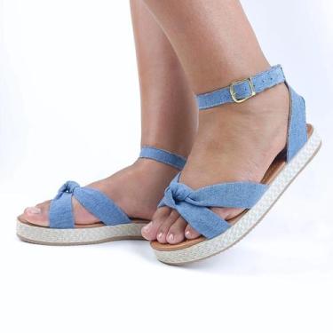 Imagem de Sandália Flat Form Feminino modelo avarca Sola Alta - Tulip Shoes, Azu
