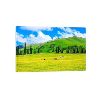 Imagem de Paisagens Pintura em Tela-Árvore Montanha pastagem-Arte Parede Natureza-Pôster Decoração Sala de Estar Banheiro 20x30cm Tela Embrulhada
