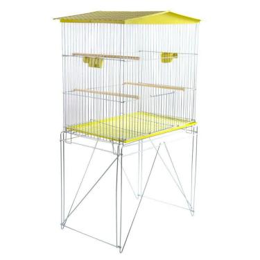 Imagem de Viveiro Para Pássaros Dobrável Médio Amarelo Teto Slim