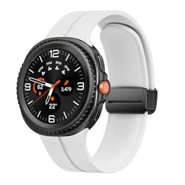 Imagem de Sodhad Pulseira magnética compatível com Samsung Galaxy Watch 8 Classic de 46 mm com ímã de silicone macio ajustável para Galaxy Watch 8 de 44 mm e 40 mm, masculina e feminina (branca)