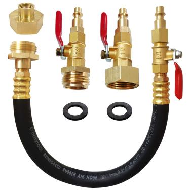 Imagem de Lomodo Ferramenta de inverno com adaptador de sopro com plugue de conexão rápida de 1/4" e rosca de mangueira de jardim de 3/4", encaixe rápido de latão com válvula esférica para soprar água para aquecer as linhas de água