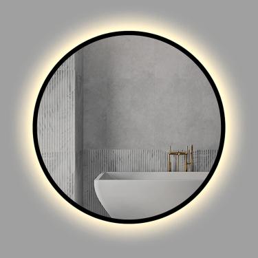 Imagem de Espelho de banheiro LED redondo, espelho Maeup montado na parede, espelho de banheiro com luzes, espelhos Baclit Vanity Moldura Blac, 50cm / 60cm / 70cm / 80cm, luz branca/luz quente opciona