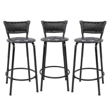 Imagem de Kit 3 Banquetas Para Bancada 60cm Preta Junco Preto Balcão Ilha Bistrô