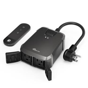 Imagem de TREATLIFE Tomada de controle remoto sem fio para uso externo, soquetes de controle individual 2 em 1, interruptor de tomada elétrica resistente ao clima IP64, plugue de 3 pinos resistente, potência