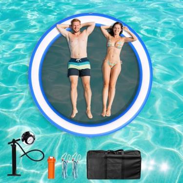 Imagem de ALIFUN Anel flutuante redondo inflável com rede aquática, boia de 9 m, 2 m, tubo de rio, resistente, flutuadores relaxantes para lago e piscina DYBlue240