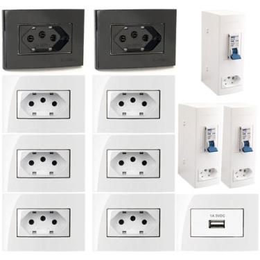 Imagem de 6 Tomada Embutir 3 Pinos 10a Branca + 2 Preta + 1 Usb 1a + 3 Caixa Sob