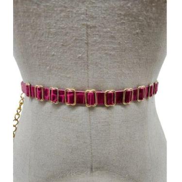 Imagem de Cinto feminino fino couro com corrente CLC1080 - Barão do Couro, Pink,