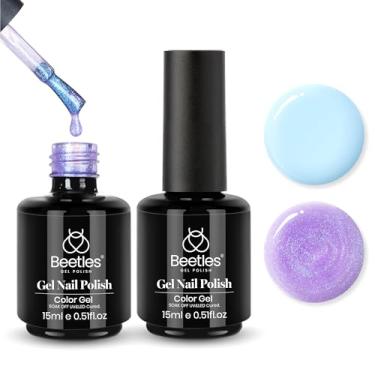 Imagem de Conjunto de esmalte de gel Beetles – Conjunto de esmaltes em gel azul bebê de 15 ml, azul bebê, transparente, purpurina, absorção UV, azul claro, kit de arte de unhas Ethereal Dreams DIY Home