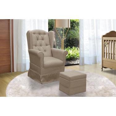Imagem de Poltrona  Amamentação Mia Balanço e Giratória com Puff -Bege - FRATELL