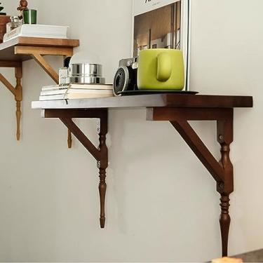 Imagem de Prateleiras flutuantes de madeira maciça prateleira de parede, para banheiro, quarto, vaso sanitário, cozinha, escritório, decoração de sala de estar, marrom rústico (cor: cor nogueira)