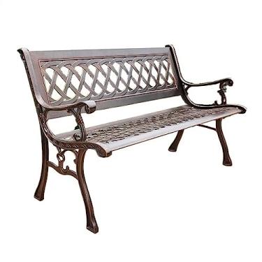 Imagem de Bancos de pátio de alumínio fundido, banco de jardim de metal com encosto esculpido europeu, testes de braço, banco de lazer para 2 pessoas para varanda de parque e varanda à beira da piscina (cor