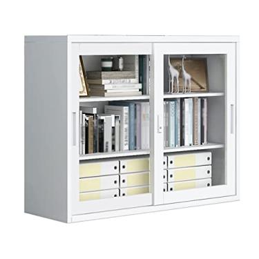 Imagem de Armário de arquivo para armários de armazenamento de metal para escritório doméstico, grande armário de armazenamento de aço bloqueável com porta deslizante de vidro transparente, armário de