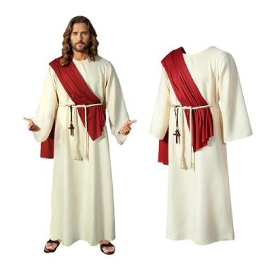 Imagem de Fantasia de cosplay adulto roupão branco com cachecol vermelho e acessórios para festa ou Halloween, Branco, P