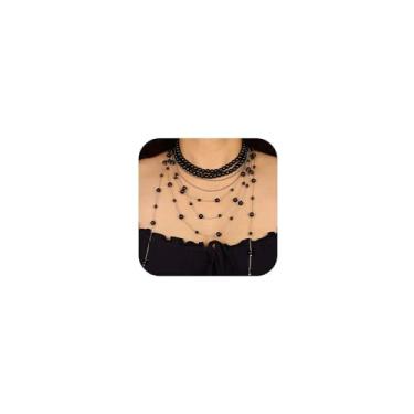 Imagem de Missgrace Colar feminino prata preto delicado declaração anos 1920 grosso curto falso pérola em camadas longo borla colar de pérolas multicamadas para noiva festa de casamento formatura, One Size Fits